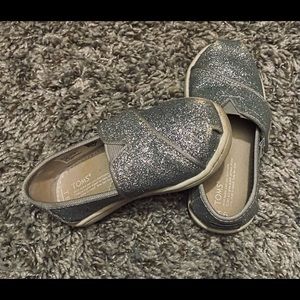 Toms Silver Glitter Slip Ons Size 6T